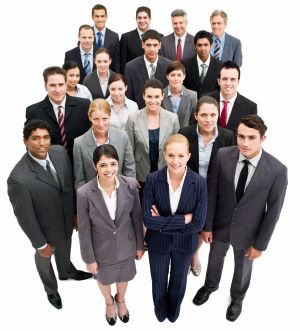 group of business people smiling at camera